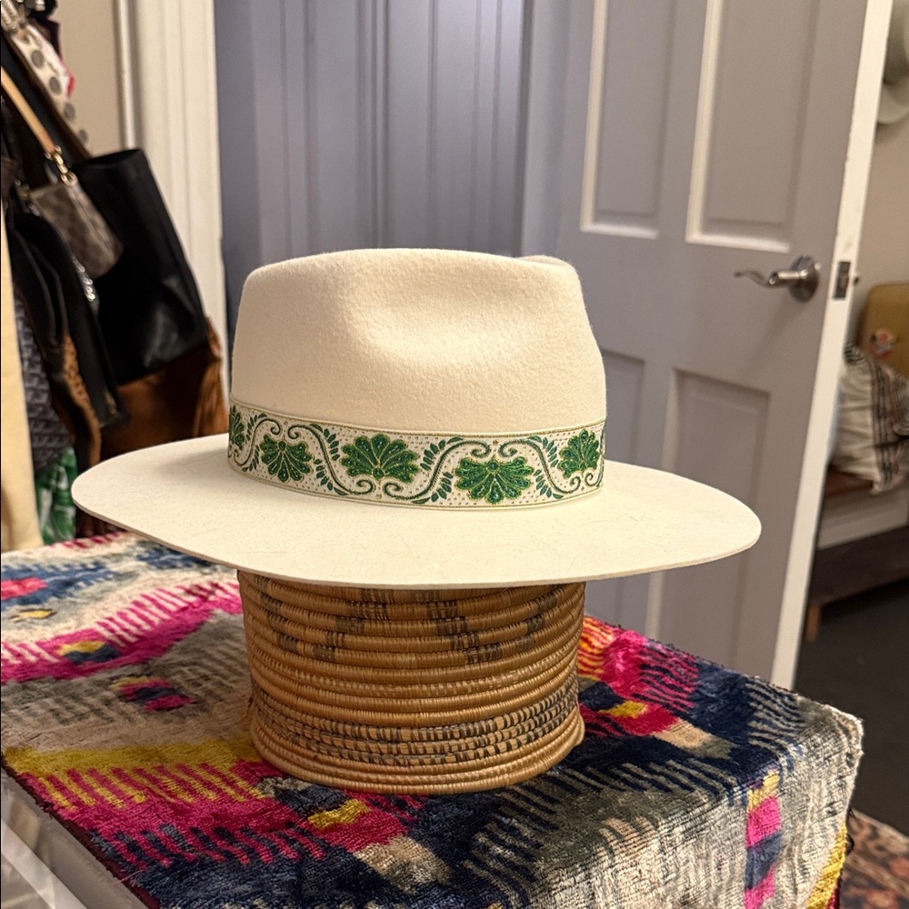 Lack Of Color Cream Hat with Green Embroidery